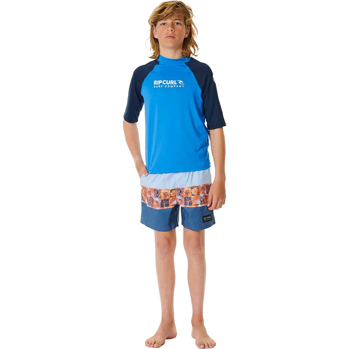 2024 Rip Curl Junior Shock UPF Chaleco De Lycra De Manga Corta Para Nio 124BRV - Blue Gum